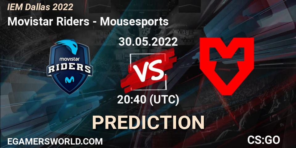 Movistar Riders vs Mousesports: Betting TIp, Match Prediction. 30.05.2022 at 21:10. Counter-Strike (CS2), IEM Dallas 2022