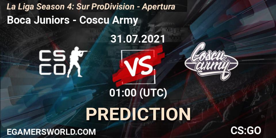 Boca Juniors vs Coscu Army: Betting TIp, Match Prediction. 31.07.2021 at 01:15. Counter-Strike (CS2), La Liga Season 4: Sur Pro Division - Apertura