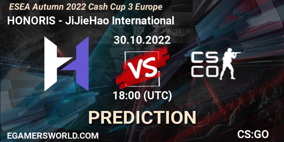 HONORIS vs JiJieHao International: Betting TIp, Match Prediction. 30.10.2022 at 18:00. Counter-Strike (CS2), ESEA Autumn 2022 Cash Cup 3 Europe