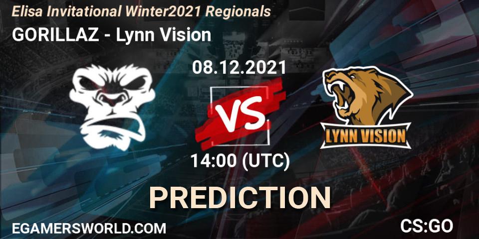 GORILLAZ vs Lynn Vision: Betting TIp, Match Prediction. 08.12.2021 at 14:00. Counter-Strike (CS2), Elisa Invitational Winter 2021 Regionals