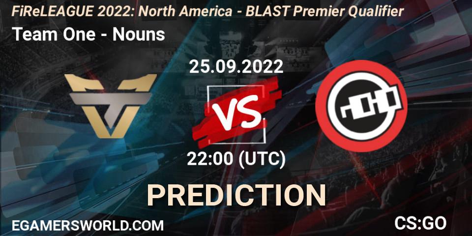 Team One vs Nouns: Betting TIp, Match Prediction. 25.09.2022 at 22:00. Counter-Strike (CS2), FiReLEAGUE 2022: North America - BLAST Premier Qualifier