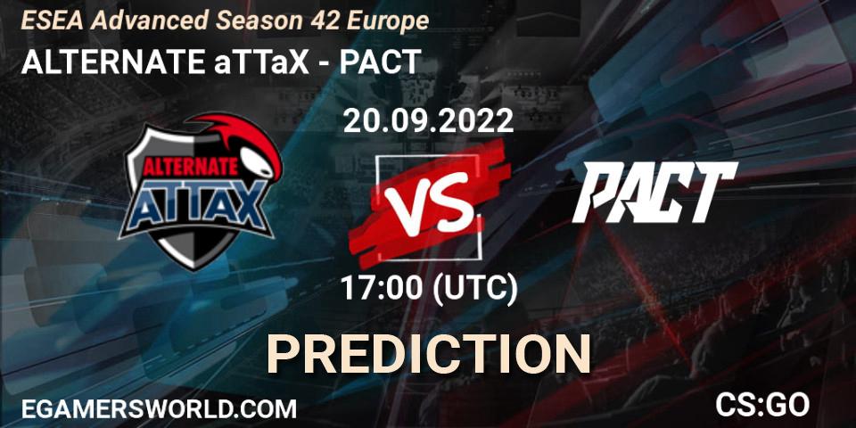ALTERNATE aTTaX vs PACT: Betting TIp, Match Prediction. 20.09.2022 at 17:00. Counter-Strike (CS2), ESEA Season 42: Advanced Division - Europe