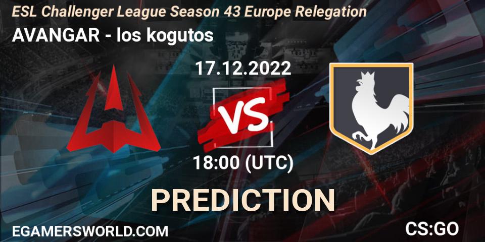 AVANGAR vs los kogutos: Betting TIp, Match Prediction. 17.12.2022 at 18:00. Counter-Strike (CS2), ESL Challenger League Season 43 Europe Relegation