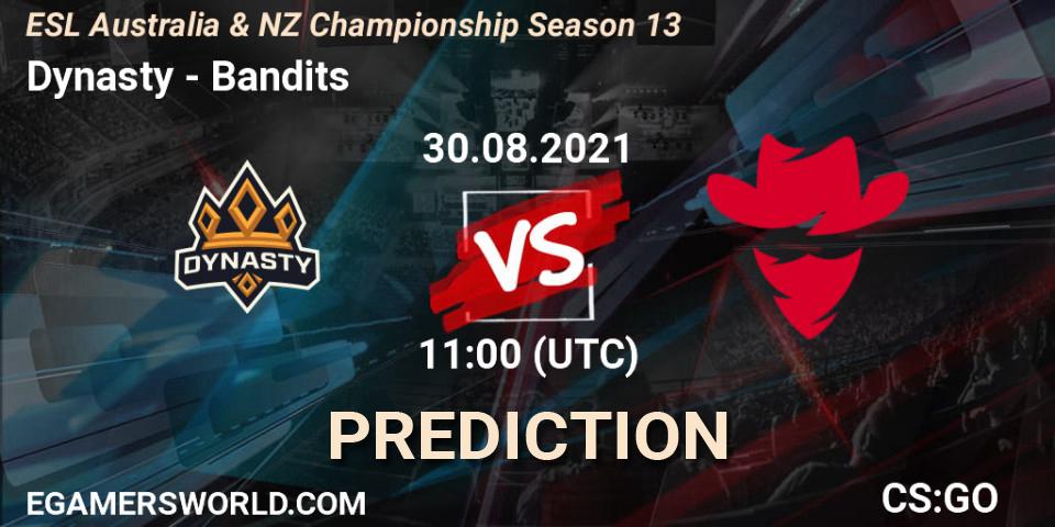 Dynasty vs Bandits: Betting TIp, Match Prediction. 30.08.2021 at 11:35. Counter-Strike (CS2), ESL Australia & NZ Championship Season 13