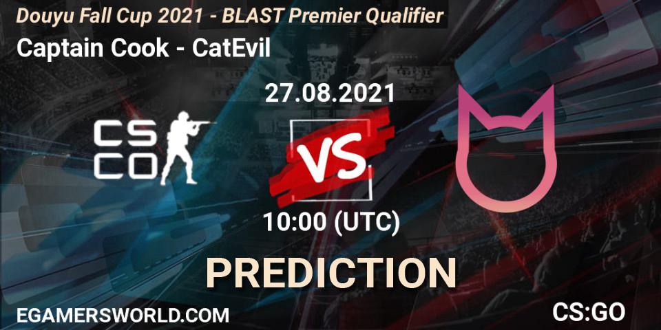 Captain Cook vs CatEvil: Betting TIp, Match Prediction. 27.08.2021 at 10:20. Counter-Strike (CS2), Douyu Fall Cup 2021 - BLAST Premier Qualifier