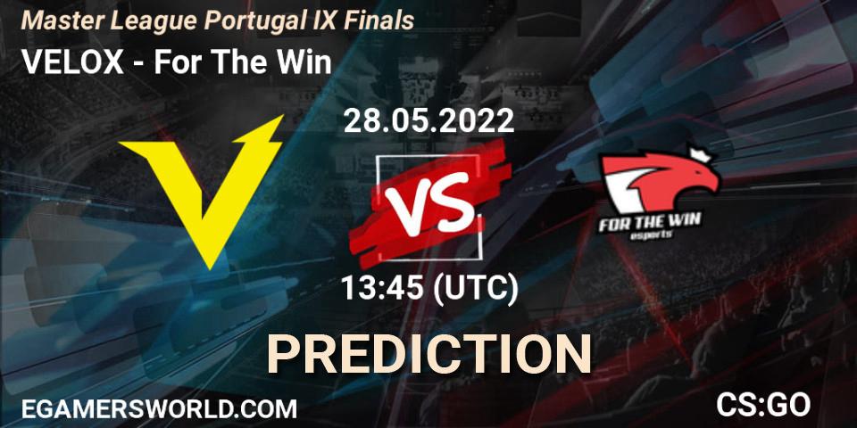 VELOX vs For The Win: Betting TIp, Match Prediction. 28.05.2022 at 13:45. Counter-Strike (CS2), Master League Portugal Season 9