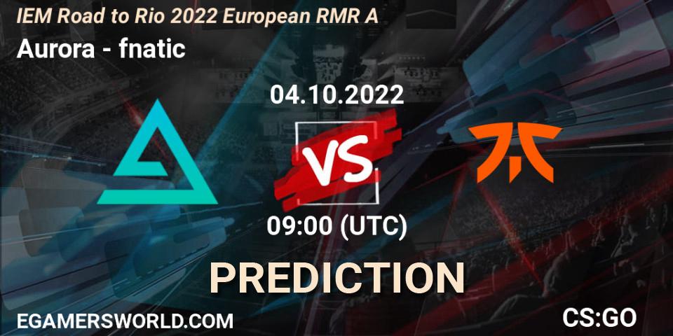 Aurora vs fnatic: Betting TIp, Match Prediction. 04.10.2022 at 13:15. Counter-Strike (CS2), IEM Road to Rio 2022 European RMR A