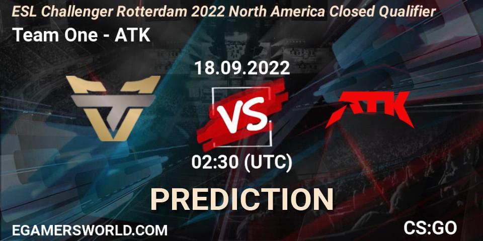Team One vs ATK: Betting TIp, Match Prediction. 18.09.2022 at 02:30. Counter-Strike (CS2), ESL Challenger Rotterdam 2022 North America Closed Qualifier