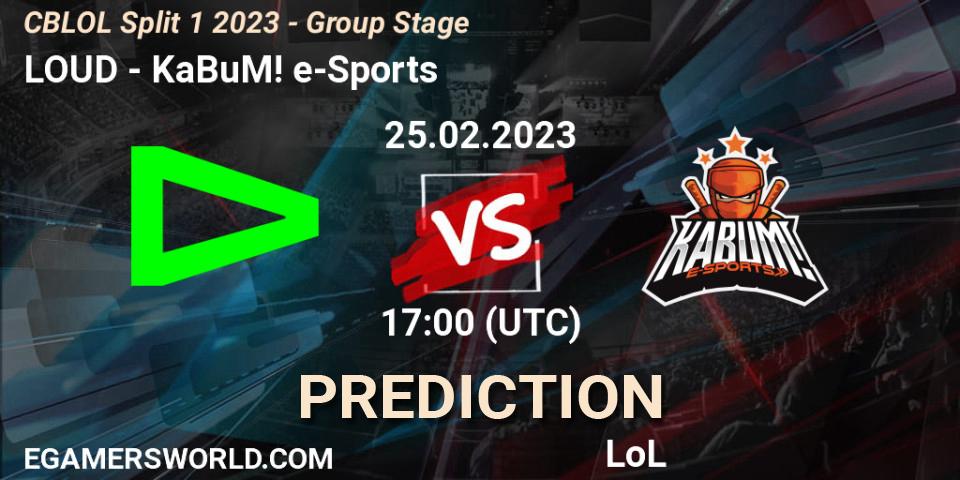 LOUD vs KaBuM! e-Sports: Betting TIp, Match Prediction. 25.02.2023 at 17:15. LoL, CBLOL Split 1 2023 - Group Stage