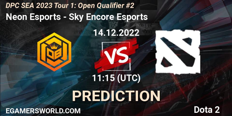 Neon Esports vs Sky Encore Esports: Betting TIp, Match Prediction. 14.12.2022 at 11:18. Dota 2, DPC SEA 2023 Tour 1: Open Qualifier #2