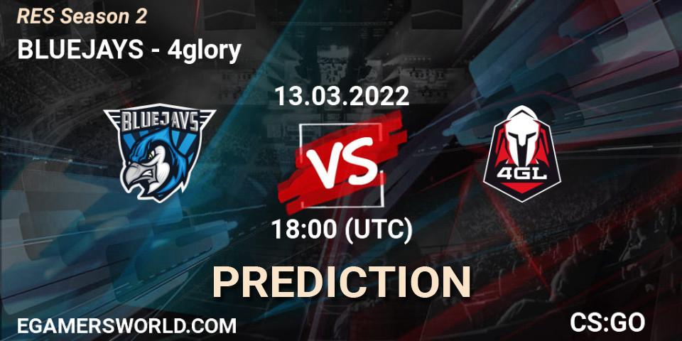 BLUEJAYS vs 4glory: Betting TIp, Match Prediction. 13.03.2022 at 18:00. Counter-Strike (CS2), RES Season 2
