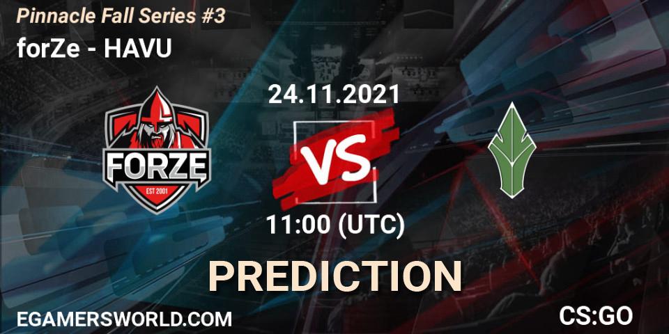 forZe vs HAVU: Betting TIp, Match Prediction. 24.11.2021 at 11:10. Counter-Strike (CS2), Pinnacle Fall Series #3