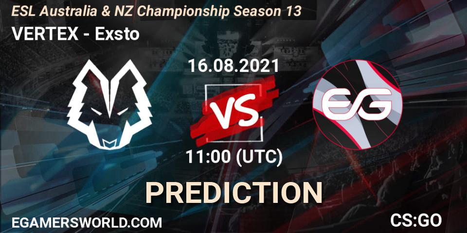 VERTEX vs Exsto: Betting TIp, Match Prediction. 16.08.21. CS2 (CS:GO), ESL Australia & NZ Championship Season 13