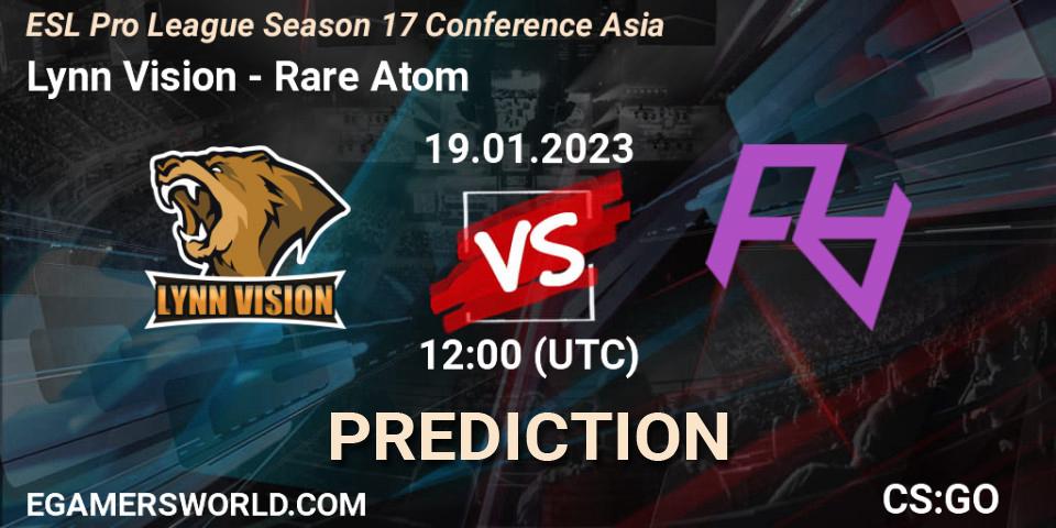 Lynn Vision vs Rare Atom: Betting TIp, Match Prediction. 19.01.2023 at 12:30. Counter-Strike (CS2), ESL Pro League Season 17 Conference Asia