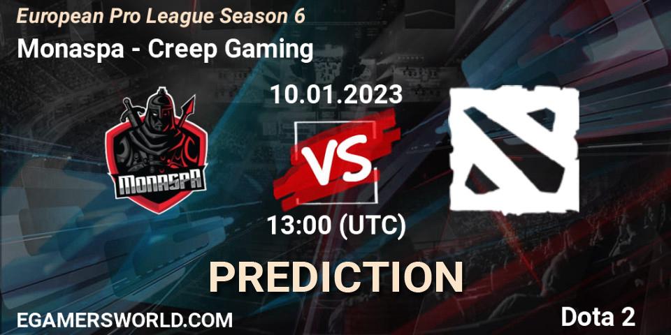 Monaspa vs Creep Gaming: Betting TIp, Match Prediction. 10.01.23. Dota 2, European Pro League Season 6