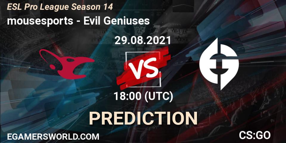 mousesports vs Evil Geniuses: Betting TIp, Match Prediction. 29.08.21. CS2 (CS:GO), ESL Pro League Season 14