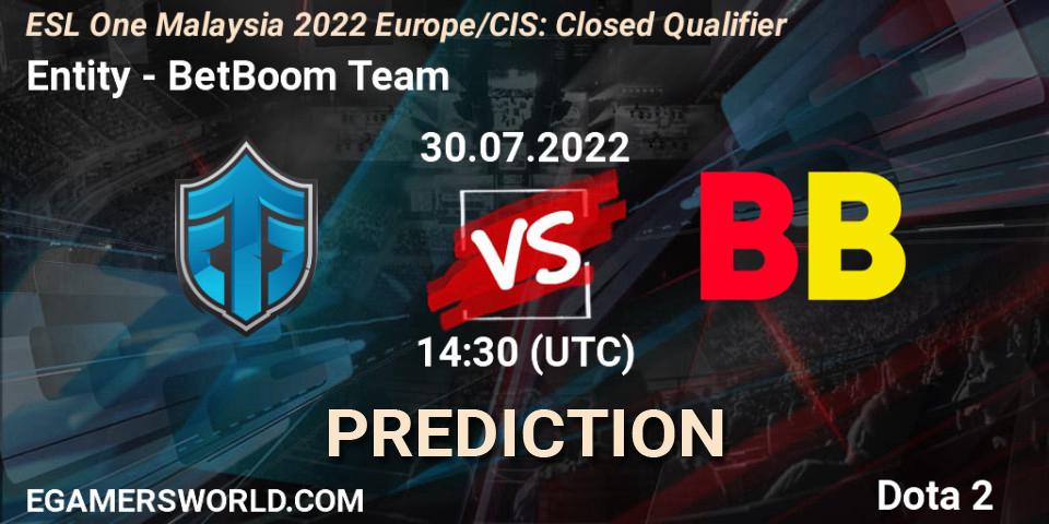 Entity vs BetBoom Team: Betting TIp, Match Prediction. 30.07.2022 at 14:31. Dota 2, ESL One Malaysia 2022 Europe/CIS: Closed Qualifier