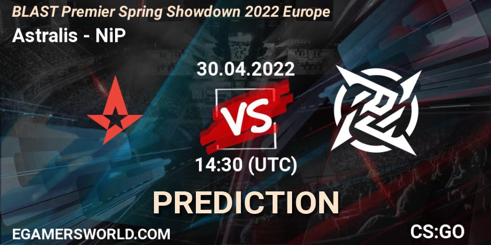 Astralis vs NiP: Betting TIp, Match Prediction. 30.04.2022 at 14:30. Counter-Strike (CS2), BLAST Premier Spring Showdown 2022 Europe