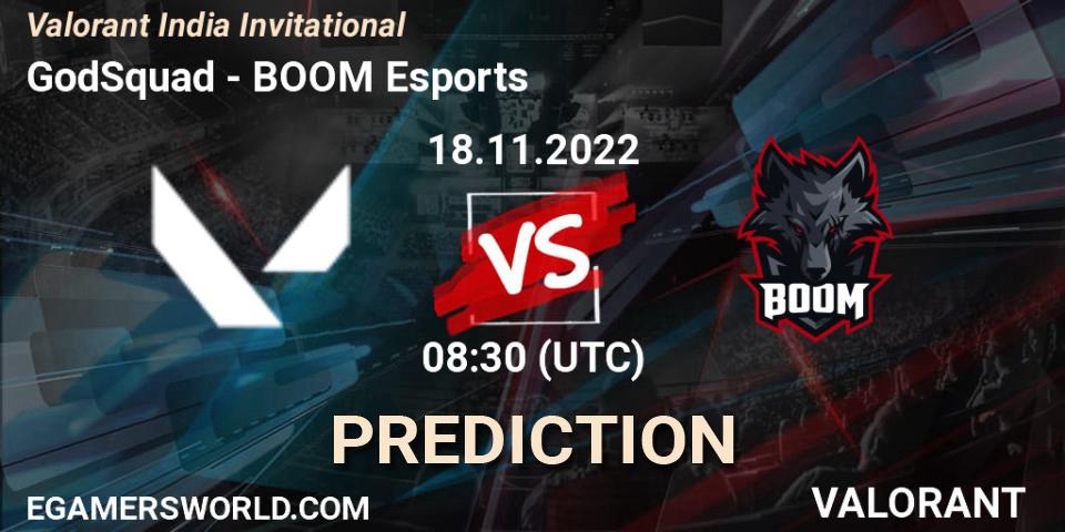 GodSquad vs BOOM Esports: Betting TIp, Match Prediction. 19.11.2022 at 10:30. VALORANT, Valorant India Invitational