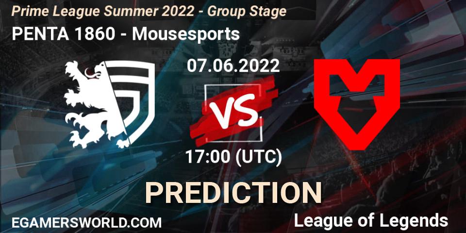 PENTA 1860 vs Mousesports: Betting TIp, Match Prediction. 07.06.2022 at 20:00. LoL, Prime League Summer 2022 - Group Stage