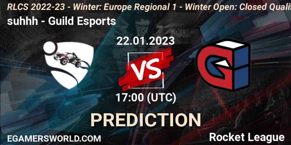 suhhh vs Guild Esports: Betting TIp, Match Prediction. 22.01.2023 at 17:00. Rocket League, RLCS 2022-23 - Winter: Europe Regional 1 - Winter Open: Closed Qualifier