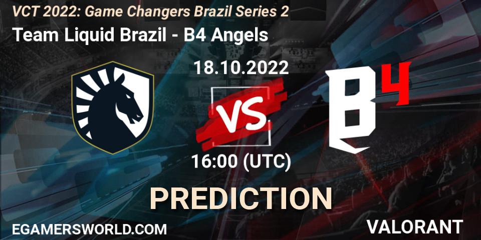 Team Liquid Brazil vs B4 Angels: Betting TIp, Match Prediction. 18.10.2022 at 16:20. VALORANT, VCT 2022: Game Changers Brazil Series 2
