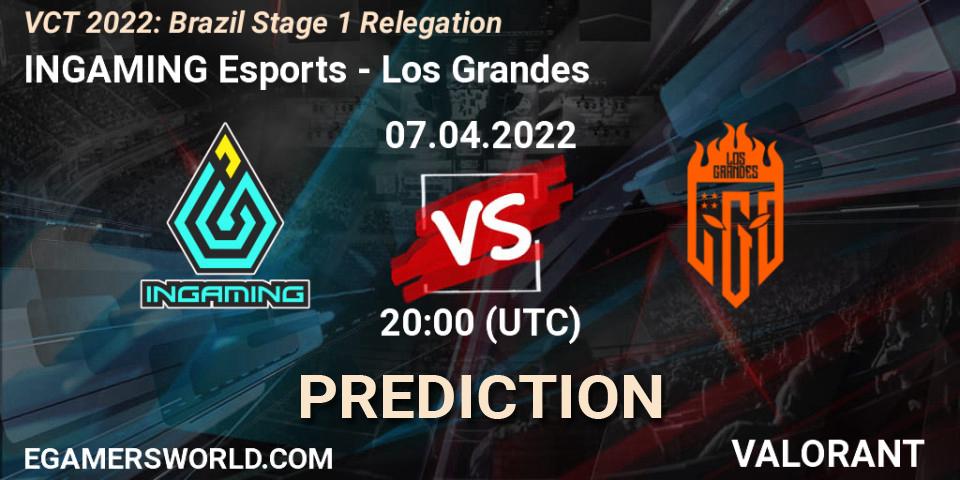INGAMING Esports vs Los Grandes: Betting TIp, Match Prediction. 07.04.2022 at 22:30. VALORANT, VCT 2022: Brazil Stage 1 Relegation