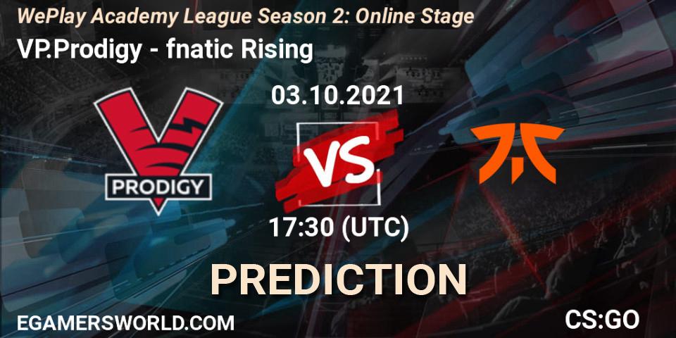 VP.Prodigy vs fnatic Rising: Betting TIp, Match Prediction. 03.10.2021 at 17:30. Counter-Strike (CS2), WePlay Academy League Season 2: Online Stage