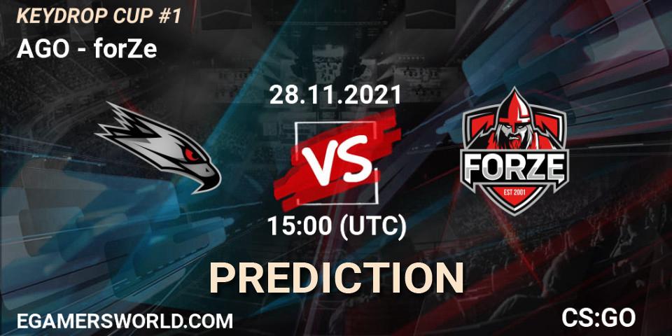 AGO vs forZe: Betting TIp, Match Prediction. 28.11.2021 at 14:30. Counter-Strike (CS2), KEYDROP CUP #1
