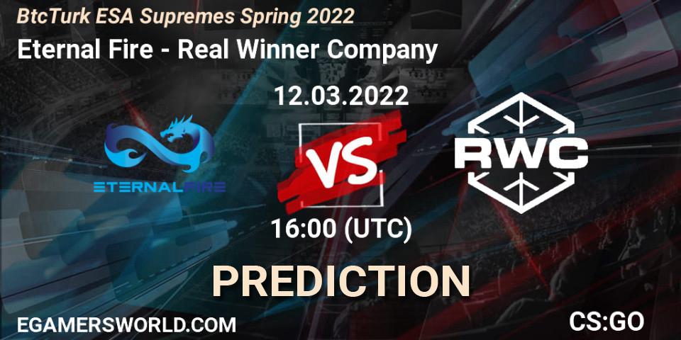 Eternal Fire vs Real Winner Company: Betting TIp, Match Prediction. 12.03.2022 at 16:00. Counter-Strike (CS2), BtcTurk ESA Supremes Spring 2022