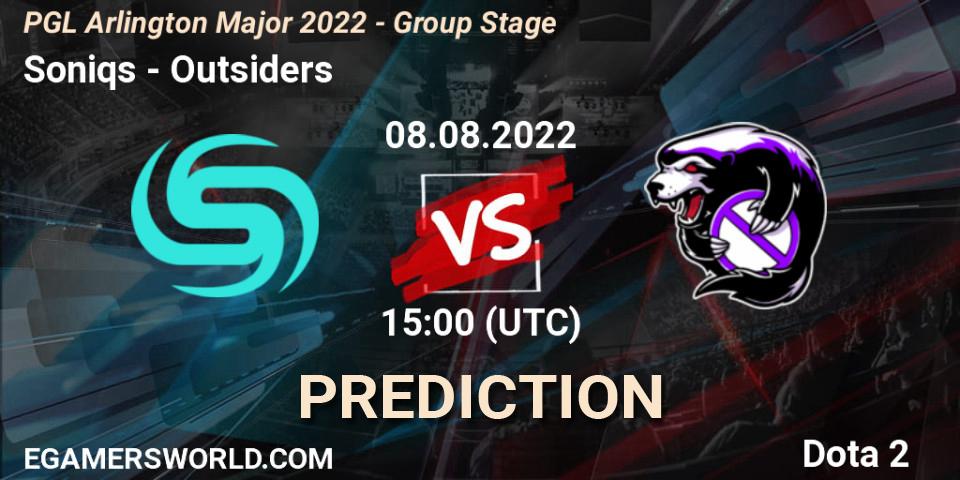 Soniqs vs Outsiders: Betting TIp, Match Prediction. 08.08.2022 at 15:01. Dota 2, PGL Arlington Major 2022 - Group Stage