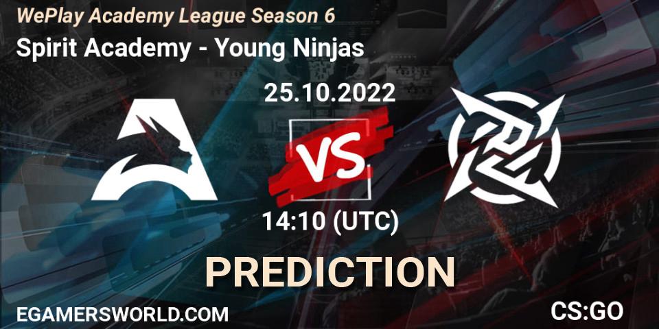 Spirit Academy vs Young Ninjas: Betting TIp, Match Prediction. 25.10.2022 at 14:10. Counter-Strike (CS2), WePlay Academy League Season 6