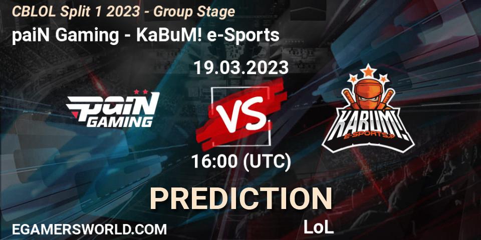 paiN Gaming vs KaBuM! e-Sports: Betting TIp, Match Prediction. 19.03.2023 at 16:00. LoL, CBLOL Split 1 2023 - Group Stage