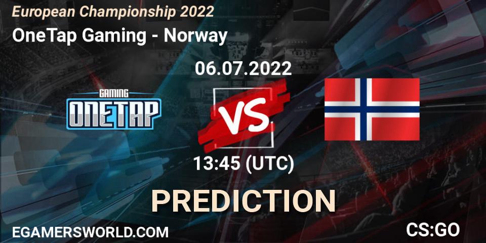 OneTap Gaming vs Norway: Betting TIp, Match Prediction. 06.07.2022 at 14:00. Counter-Strike (CS2), European Championship 2022