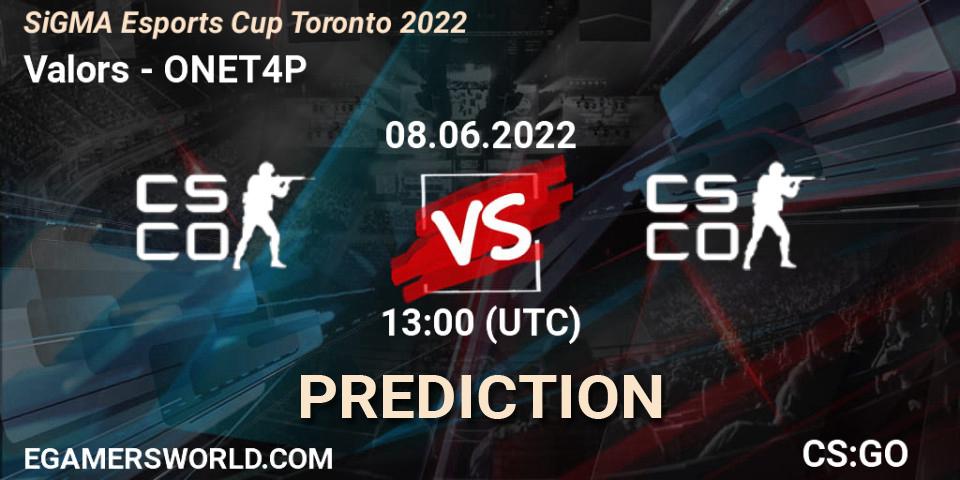 Valors vs ONET4P: Betting TIp, Match Prediction. 08.06.2022 at 13:00. Counter-Strike (CS2), SiGMA Esports Cup Toronto 2022