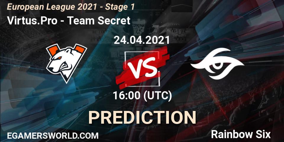 Virtus.Pro vs Team Secret: Betting TIp, Match Prediction. 24.04.2021 at 16:30. Rainbow Six, European League 2021 - Stage 1