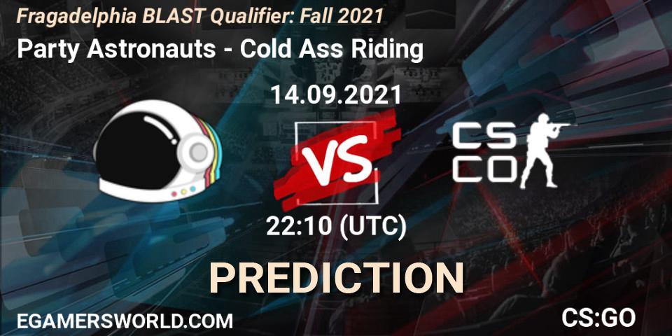 Party Astronauts vs Cold Ass Riding: Betting TIp, Match Prediction. 14.09.2021 at 22:10. Counter-Strike (CS2), Fragadelphia BLAST Qualifier: Fall 2021