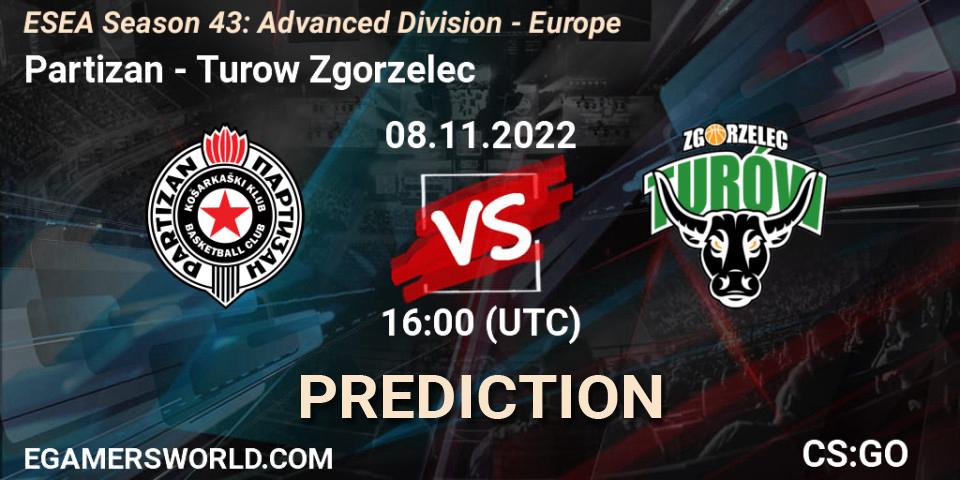 Partizan vs Turow Zgorzelec: Betting TIp, Match Prediction. 08.11.2022 at 16:00. Counter-Strike (CS2), ESEA Season 43: Advanced Division - Europe