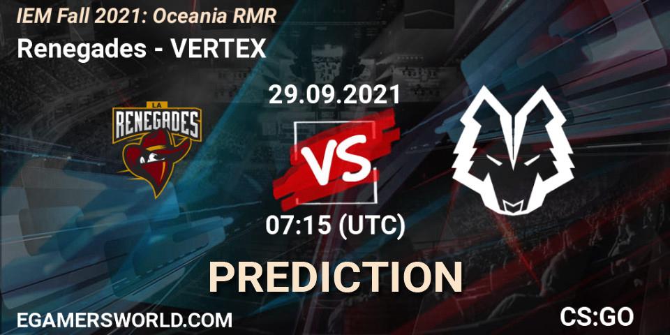 Renegades vs VERTEX: Betting TIp, Match Prediction. 29.09.21. CS2 (CS:GO), IEM Fall 2021: Oceania RMR