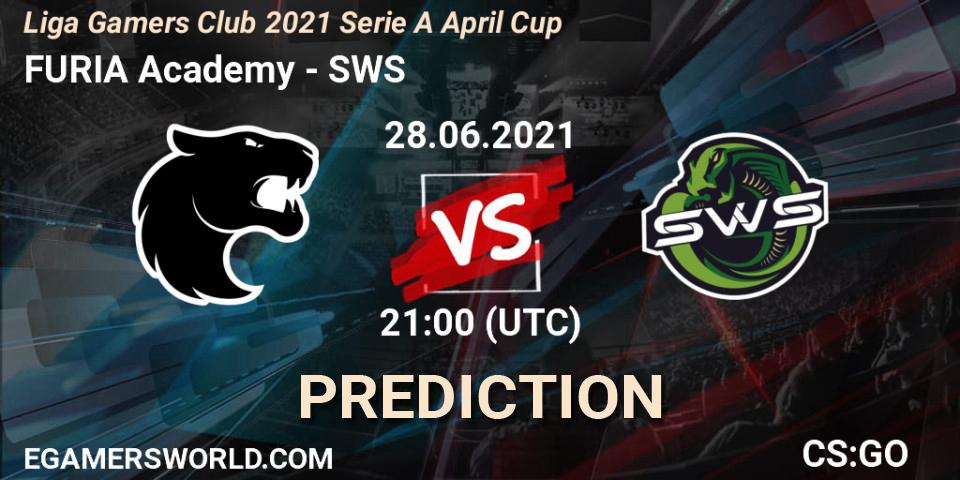 FURIA Academy vs SWS: Betting TIp, Match Prediction. 28.06.2021 at 21:00. Counter-Strike (CS2), Liga Gamers Club 2021 Serie A April Cup