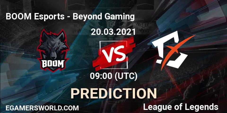 BOOM Esports vs Beyond Gaming: Betting TIp, Match Prediction. 20.03.2021 at 10:30. LoL, PCS Spring 2021 - Group Stage