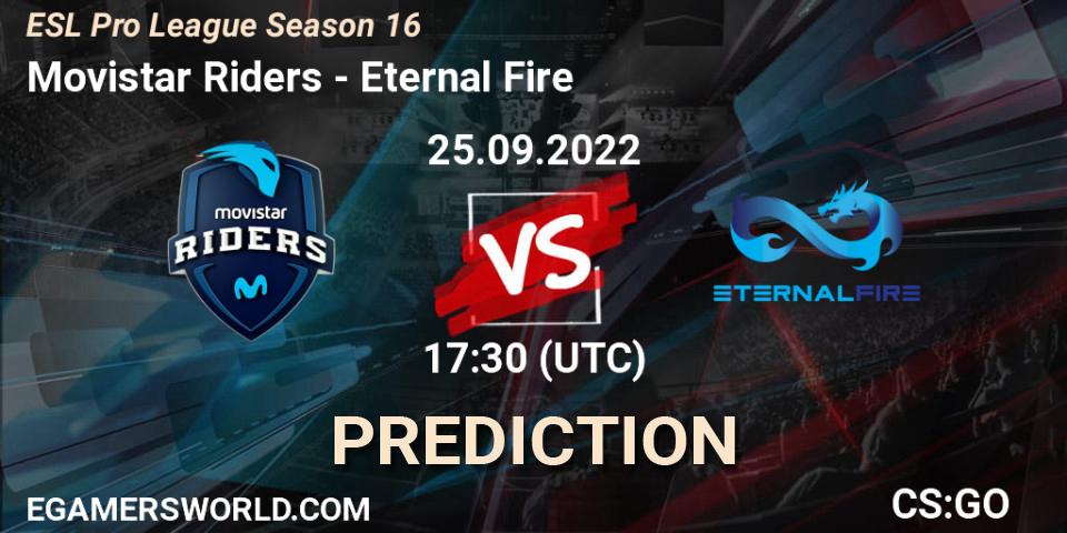 Movistar Riders vs Eternal Fire: Betting TIp, Match Prediction. 25.09.2022 at 17:30. Counter-Strike (CS2), ESL Pro League Season 16