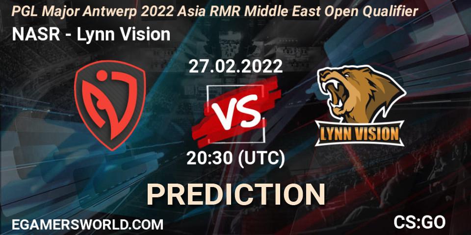 NASR vs Lynn Vision: Betting TIp, Match Prediction. 27.02.2022 at 20:30. Counter-Strike (CS2), PGL Major Antwerp 2022 Asia RMR Middle East Open Qualifier