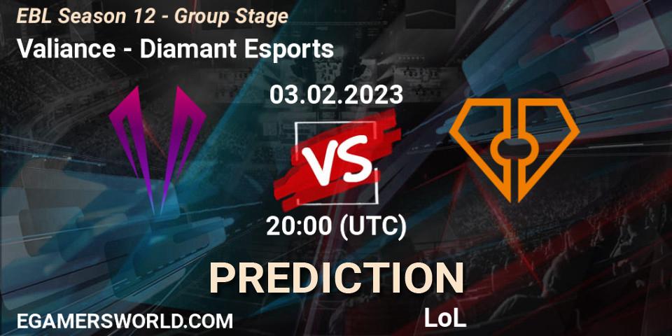 Valiance vs Diamant Esports: Betting TIp, Match Prediction. 03.02.23. LoL, EBL Season 12 - Group Stage