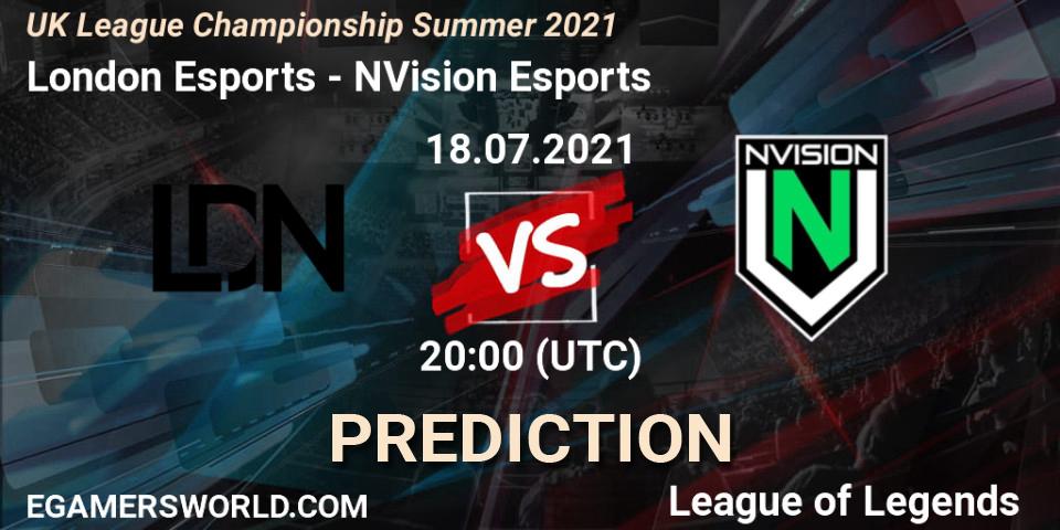 London Esports vs NVision Esports: Betting TIp, Match Prediction. 18.07.2021 at 20:00. LoL, UK League Championship Summer 2021