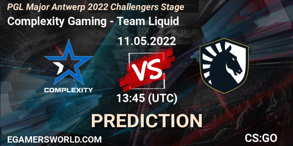 Complexity Gaming vs Team Liquid: Betting TIp, Match Prediction. 11.05.2022 at 14:10. Counter-Strike (CS2), PGL Major Antwerp 2022 Challengers Stage
