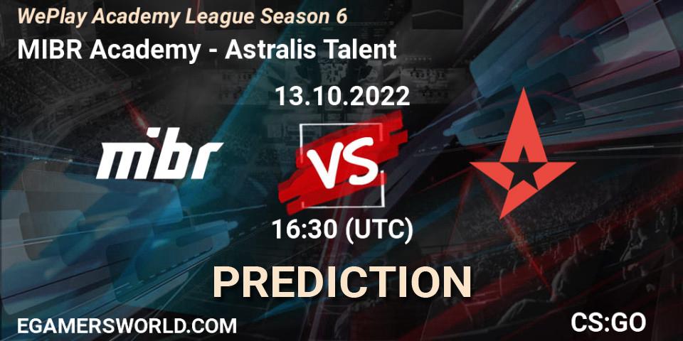 MIBR Academy vs Astralis Talent: Betting TIp, Match Prediction. 13.10.2022 at 16:30. Counter-Strike (CS2), WePlay Academy League Season 6