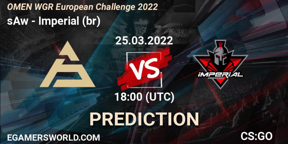 sAw vs Imperial (br): Betting TIp, Match Prediction. 25.03.2022 at 18:00. Counter-Strike (CS2), OMEN WGR European Challenge 2022