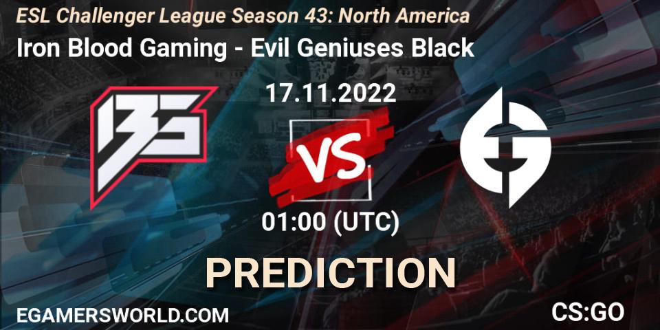 Iron Blood Gaming vs Evil Geniuses Black: Betting TIp, Match Prediction. 29.11.22. CS2 (CS:GO), ESL Challenger League Season 43: North America