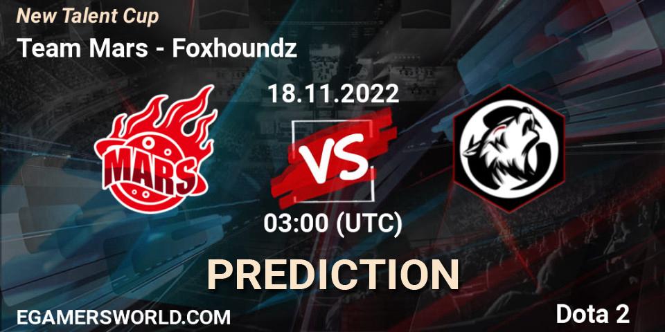 Team Mars vs Foxhoundz: Betting TIp, Match Prediction. 18.11.2022 at 03:09. Dota 2, New Talent Cup